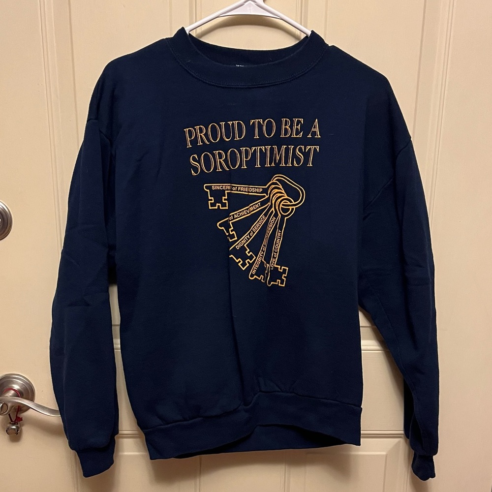 Women's vintage, navy blue Soroptimist sweatshirt, size medium